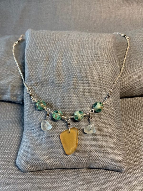 12026 - Ochre Sea Glass Pendant - Glass Necklace