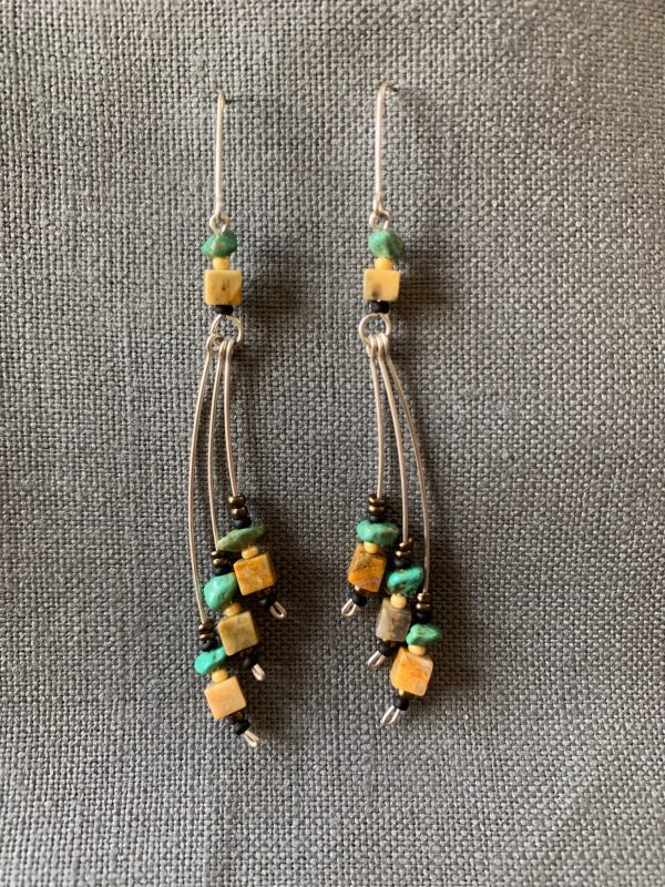 Natural Jasper, Turquoise and Vintage Beads - Dangle Earrings - 22005