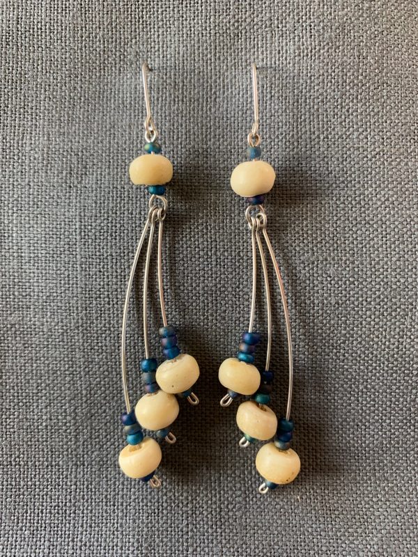 Natural Bone and Vintage Beads - Dangle Earrings - 22008